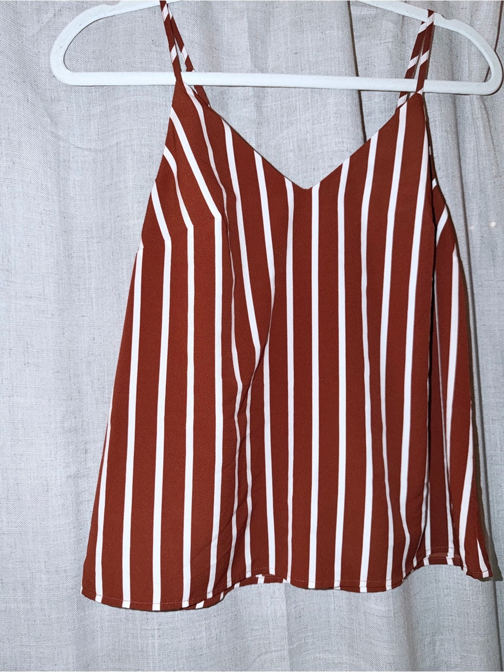 a new day Rust and White Striped Spaghetti Strap Top